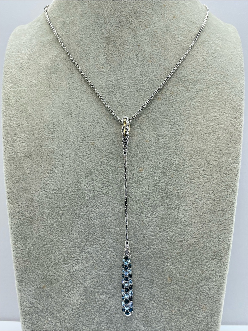 Vintage Silver Tone Y Necklace Crystal Drop Pendant Necklace Boho Minimalist